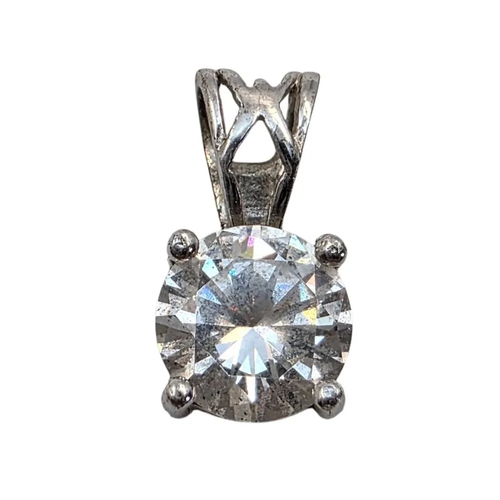 925 Sterling Silver Cubic Zirconia Round Solitaire Pendant Lattice Bail 1g